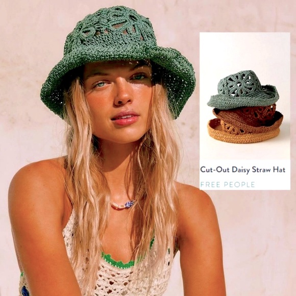 New Free People Daisy Straw Hat - Teal Green - Picture 1 of 3